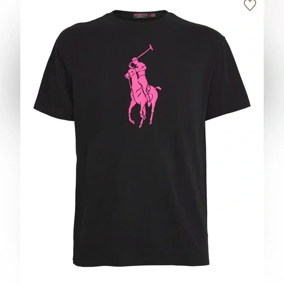 Ralph Lauren Black T-Shirt with iconic polo pony in pink - Picture 6 of 7
